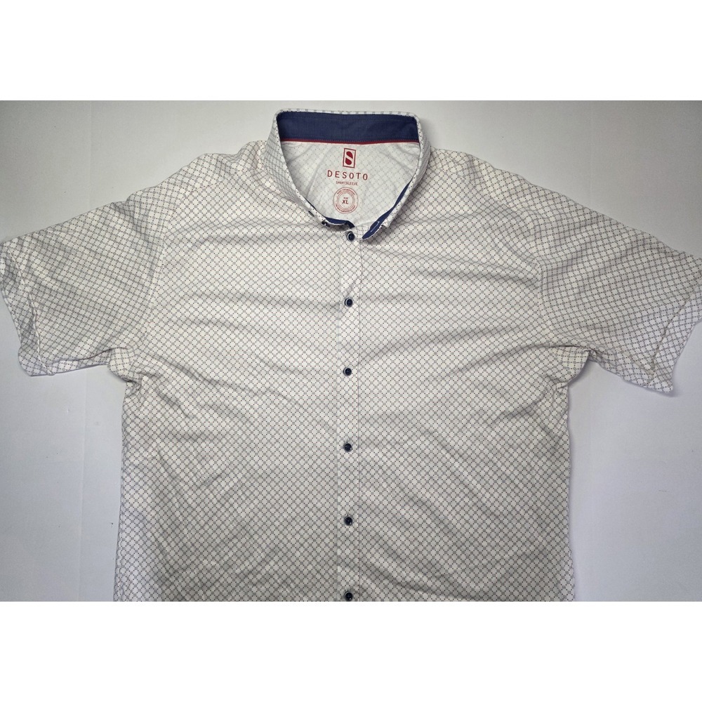 Desoto Mens Size XL Red/White/Blue‎ Short Sleeve Button Down Shirt